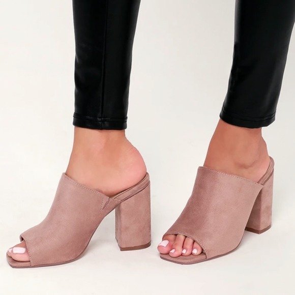 Lulus Shoes - Lulu's Raelynn Mauve Suede Peep-Toe Mule Heels